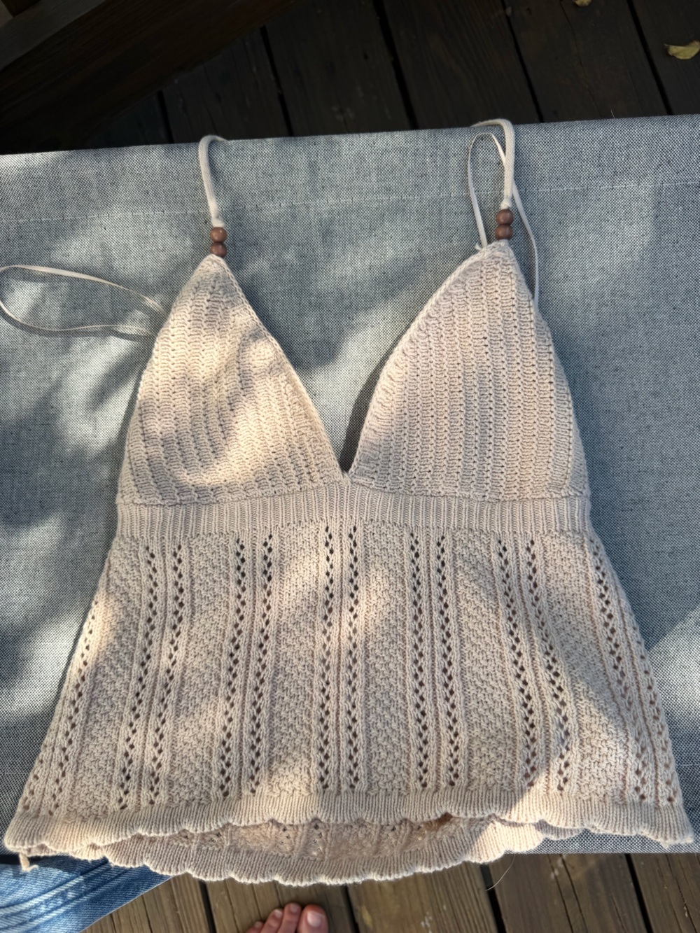 Pink Rose Beige Knit V-Neck Cami Sweater